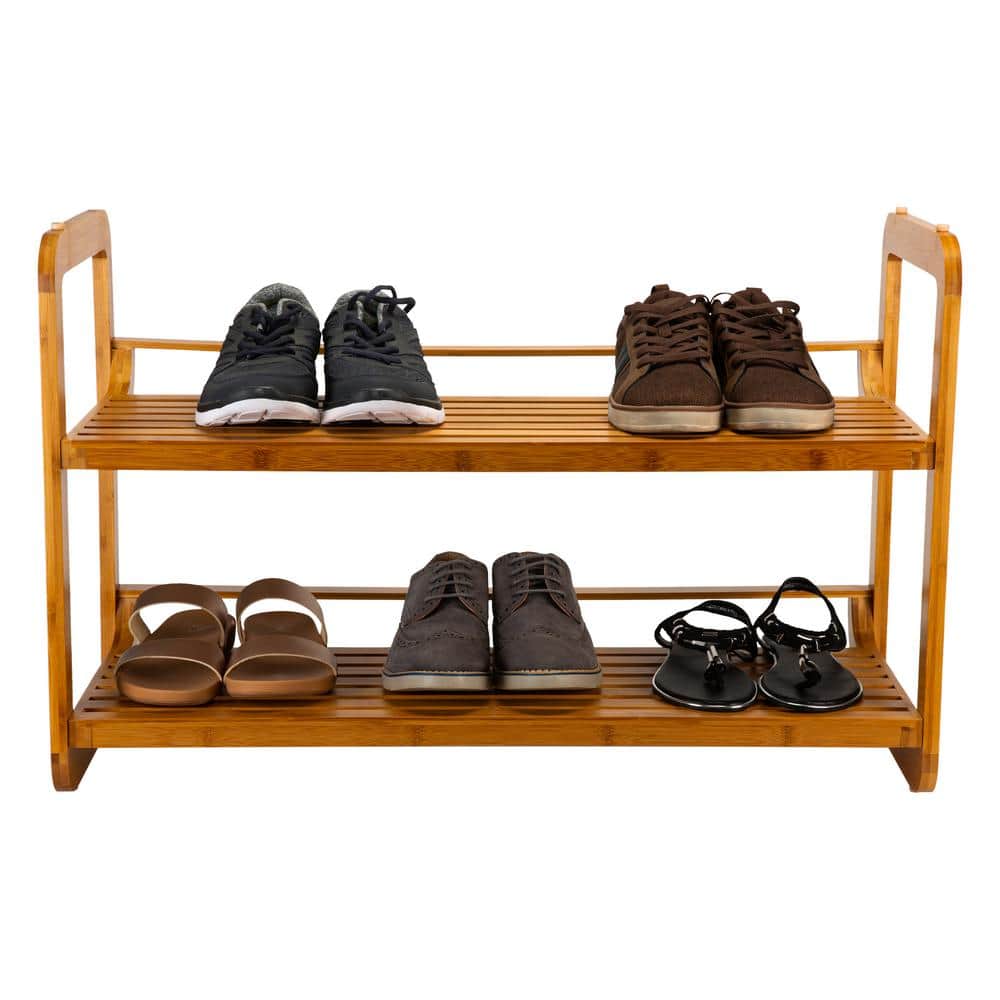 Caramel Bamboo 2-Tier Stackable Shoe Rack