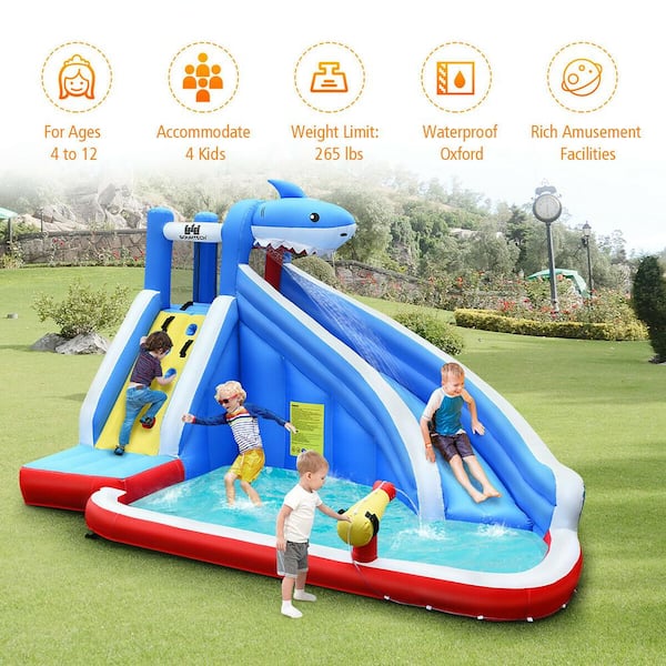Costway Multi-Color Inflatable Water Slide Shark Bounce House