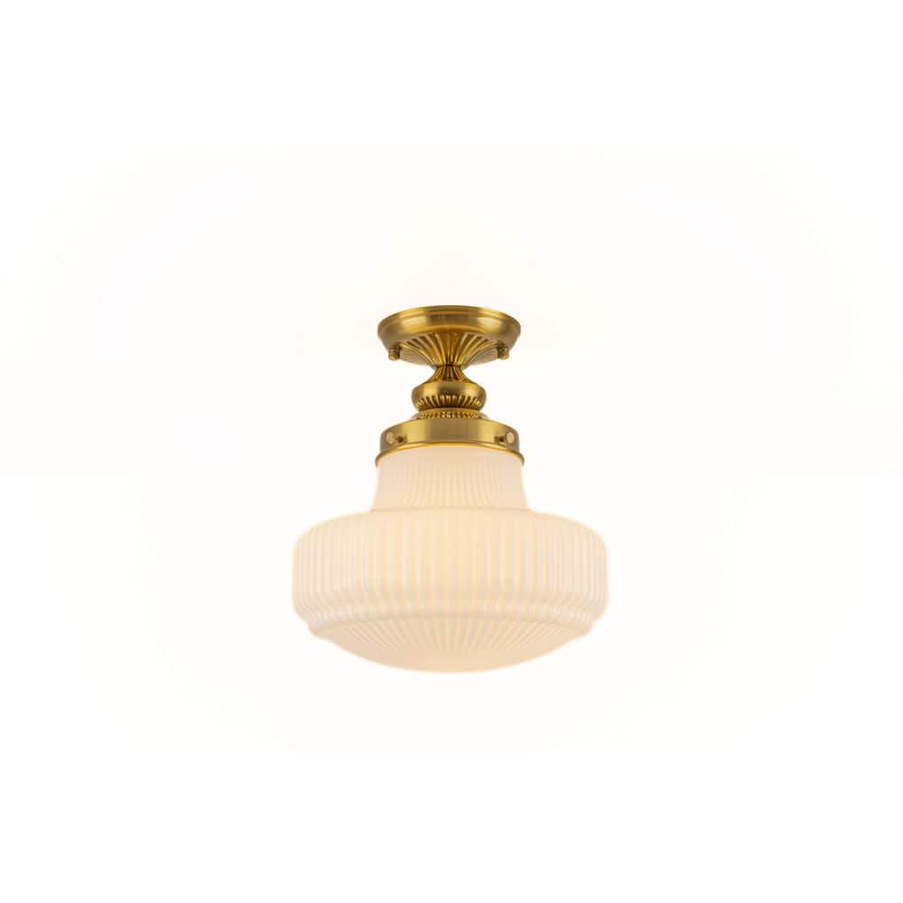 7.9 in. Schoolhouse Globe Brushed Brass 1-Light Semi-Flush Mount Ceiling Light with Ribbed Glass for Bedroom Foyer price history on PriceWatchPro