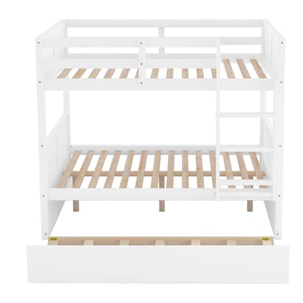 White Full Over Full Bunk Bed with Twin Size Trundle