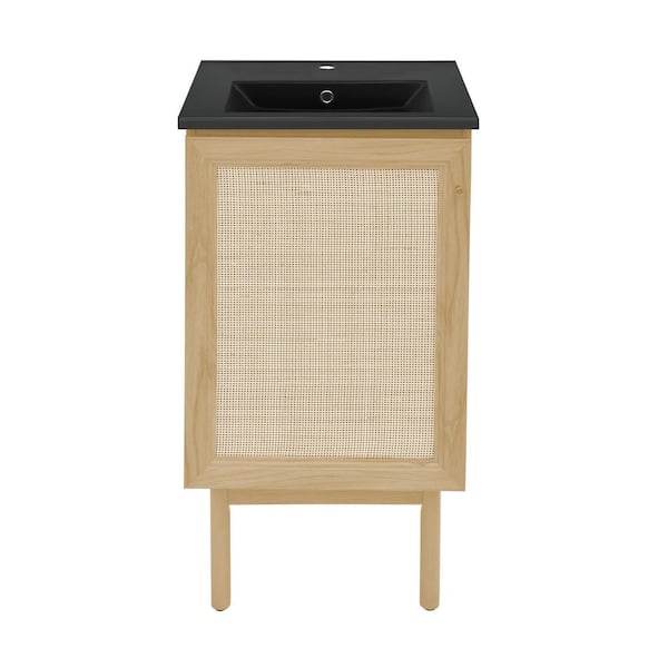 Swiss Madison Classe 18 in. W Natual Oak Bathroom Vanity With Black Ceramic Sink Top