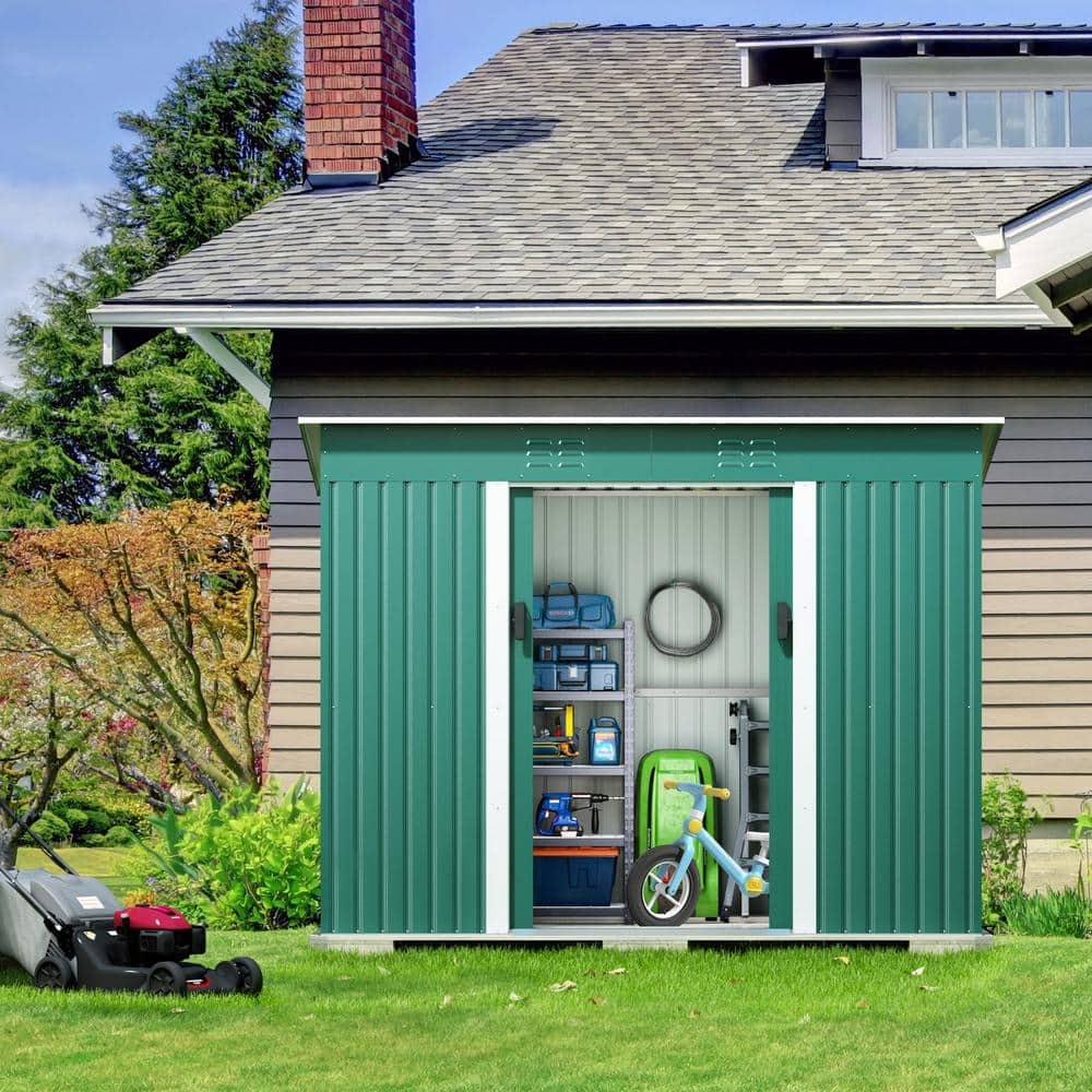 9 ft. W x 3.8 ft. D Outdoor Metal Storage Shed with Lockable Doors ...