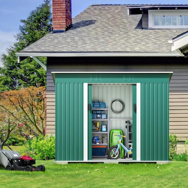 Unbranded 9 ft. W x 3.8 ft. D Outdoor Metal Storage Shed with Lockable Doors Vents for Patio Green 33.55 sq. ft.
