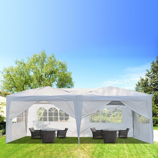 12 ft. x 20 ft. 4 Windows Practical Waterproof Folding Tent White