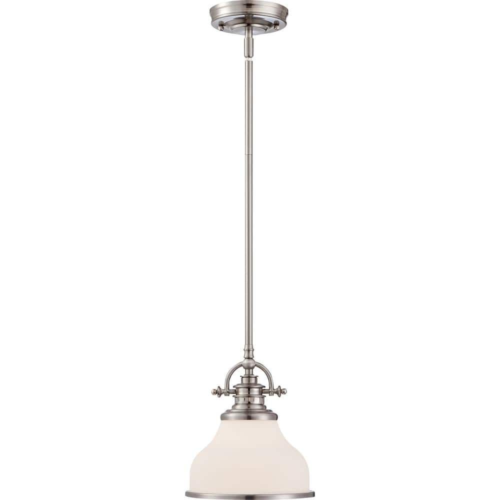 Mini Grant Brushed Nickel Pendant with Opal Etched Glass Shade
