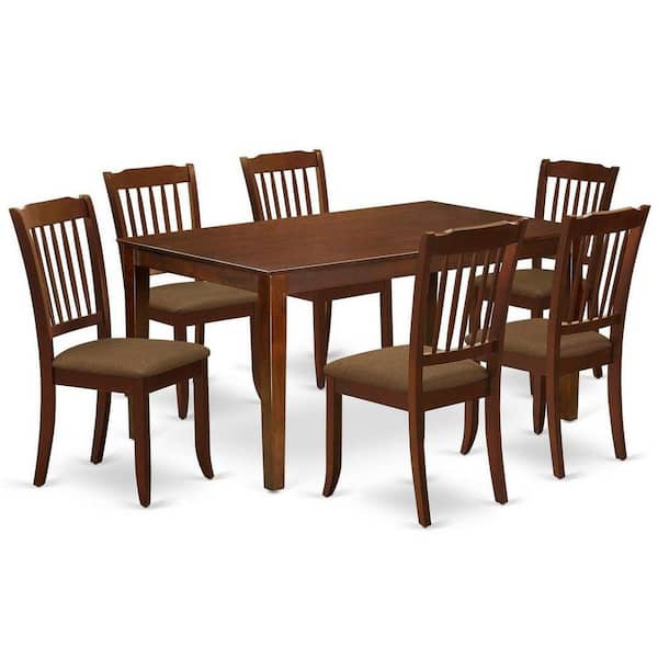 East West Furniture 7-Piece Rectangle Mahogany Finish Solid Wood Top Dining Table with 6-Chairs with Slat Back