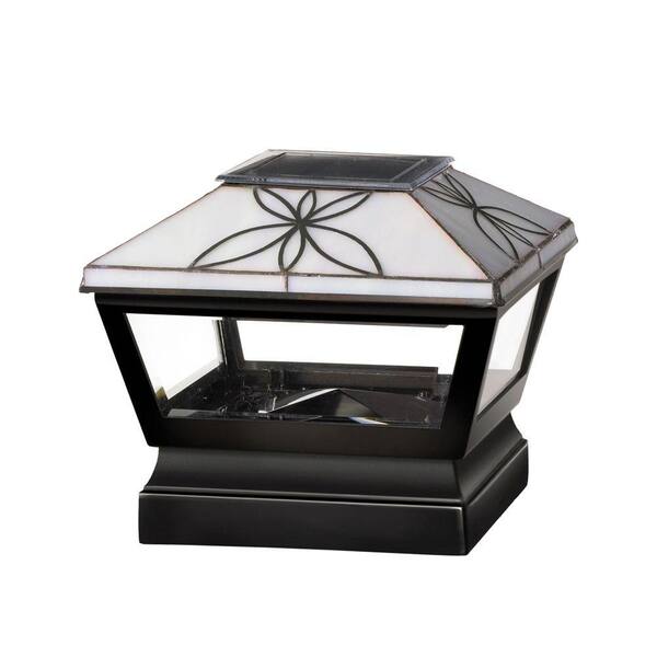 Veranda 5 in. x 5 in. Vinyl Solar Light Pearl Top Pyramid Post Cap with Black Base