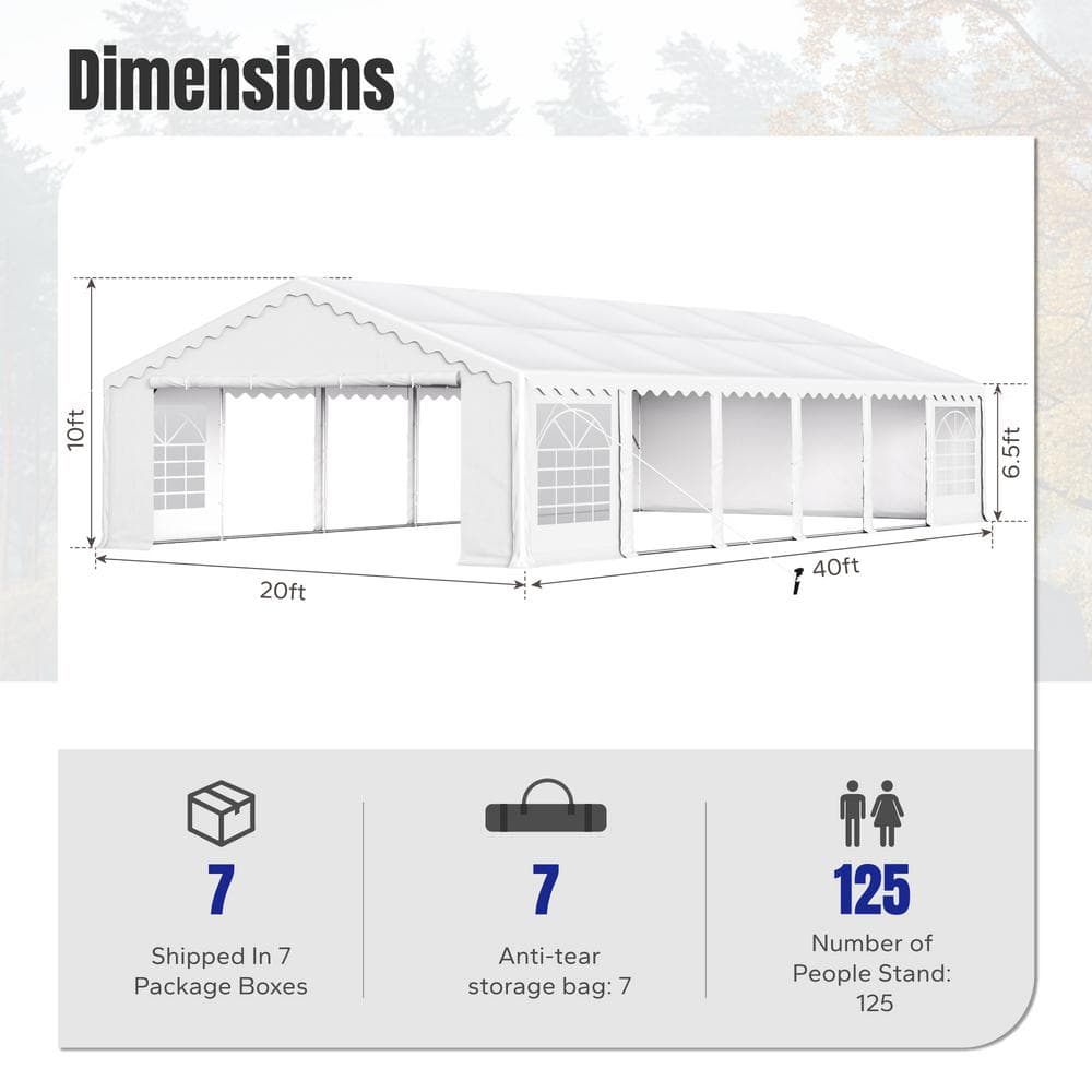 Syritta 20 Ft. White Steel Canopy Tent with 6 Side Walls