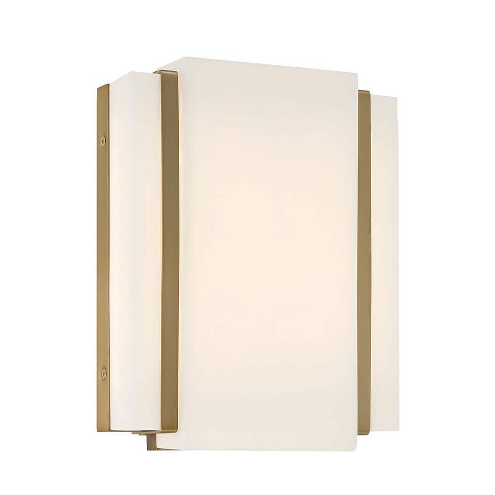 Soft Brass Dimmable LED Wall Sconce with White Faux Alabaster Shade
