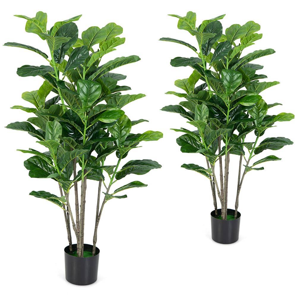 51-Inch Green Artificial Fiddle Leaf Fig Tree in Black Pot, Set of 2