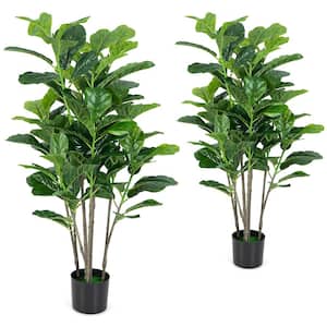 2- Piece 51 in. Green Indoor Outdoor Decorative Artificial Fig Tree in Pot, Faux Fake Tree Plant