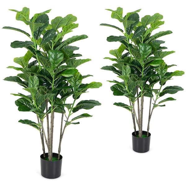 ANGELES HOME 2- Piece 51 in. Green Indoor Outdoor Decorative Artificial Fig Tree in Pot, Faux Fake Tree Plant