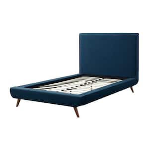 Alaric Denim Twin Size Platform Bed Upholstered Linen