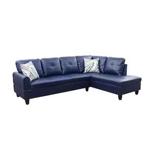 StarHomeLiving 25 in. W 2-piece Leather L Shaped Sectional Sofa in Blue