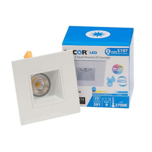 NICOR DQR 2 in. 2700K Square Remodel or New Construction Integrated LED Recessed Downlight Kit with Baffle Trim in White