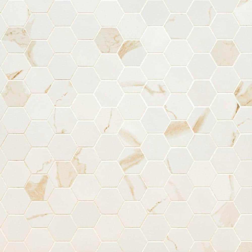 Ader Calacatta 12 in. x 12 in. x 10mm Matte Porcelain Mesh-Mounted Mosaic Floor and Wall tile (7.36 sq. ft./ Case) -  MSI, NEDECAL2X2HEXC