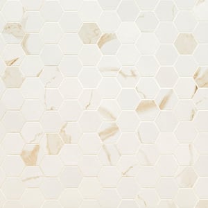 Ader Calacatta 12 in. x 12 in. x 10mm Matte Porcelain Mesh-Mounted Mosaic Floor and Wall tile (7.36 sq. ft./ Case)