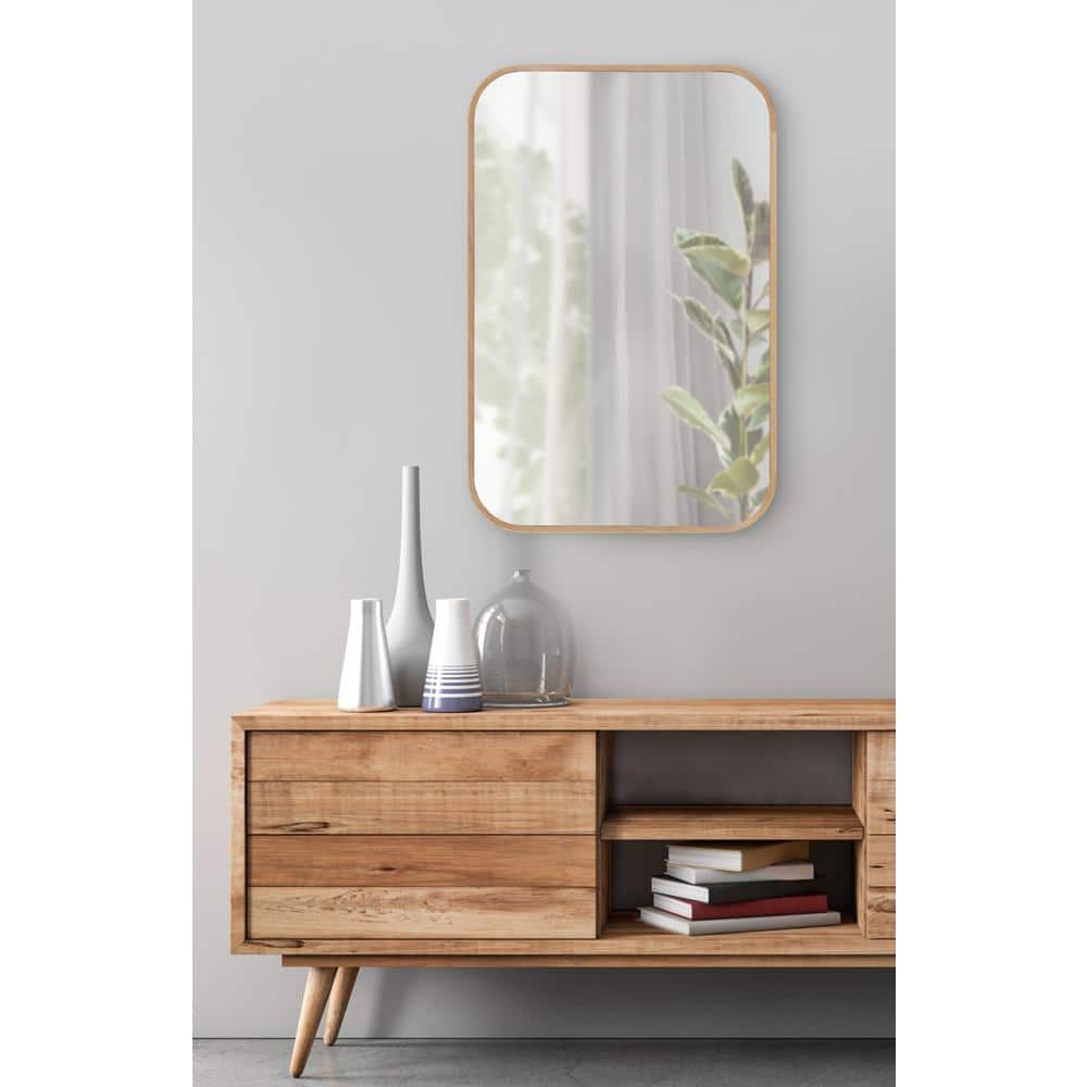 Scandinavian Inspired Natural Wood Rounded Rectangular Wall Mirror