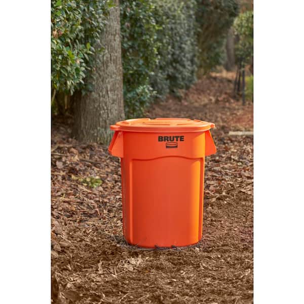 Brute Round Container, 44 gal, Plastic, Orange