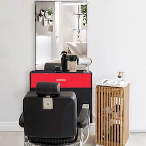 Black and Red 59.4 in. H Wall Mount Salon Station Hair Styling with Mirror 1-Storage Cabinet for Beauty Spa Equipment