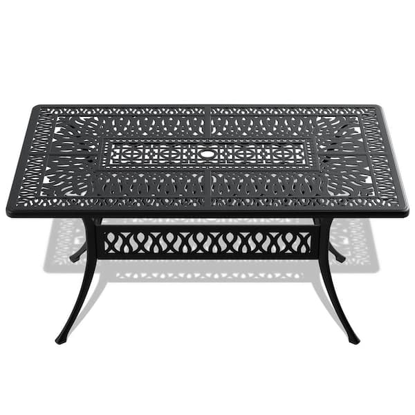 58 in. L x 34 in. W Aluminium Outdoor Dining Table Rectangular Patio Table with Umbrella Hole