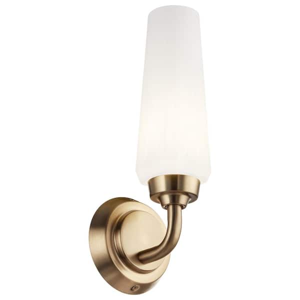 Truby 11.5 in. 1-Light Champagne Bronze Bathroom Indoor Wall Sconce Light with Satin Etched Cased Opal Glass