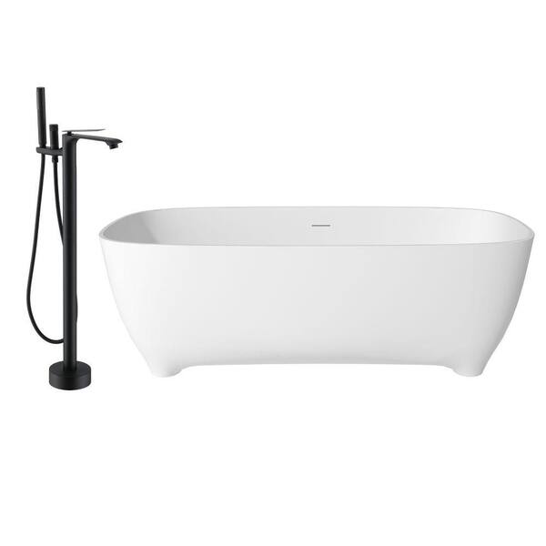 CASAINC 66.93 in. x 29.53 in. Soaking Flatbottom Non-Whirlpool Bathtub with Center Drain and Shower Faucet in Matte White