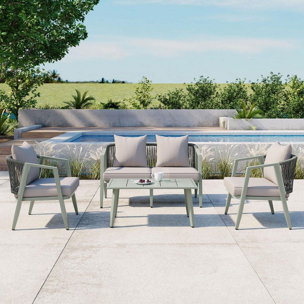 4-Piece Metal Patio Conversation Seating Set with Gray Cushions, Outdoor Seating Set for Patios, Lawns and Poolsides price history on PriceWatchPro