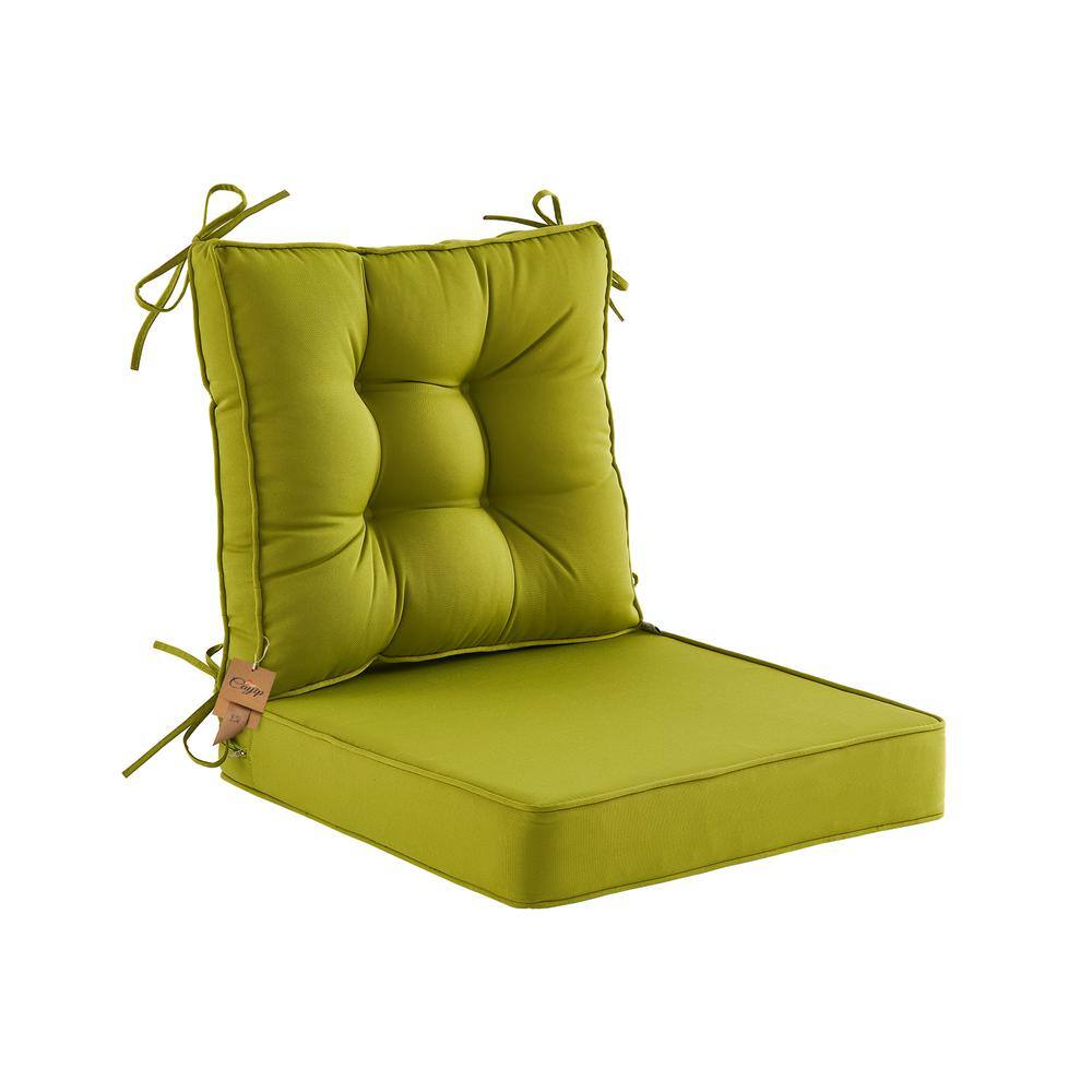BLISSWALK Outdoor Deep Seat Cushions Set With Tie, Extra Thick  Seat:24\u0026quot;Lx24\u0026quot;Wx4\u0026quot;H, Tufted Low Back  22\u0026quot;Lx24\u0026quot;Wx6\u0026quot;H, Grass Green KDC-S11A3 - The Home Depot
