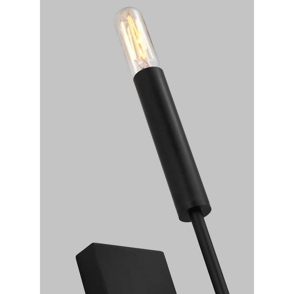 Black Steel Dimmable Wall Sconce with White Drum Shade