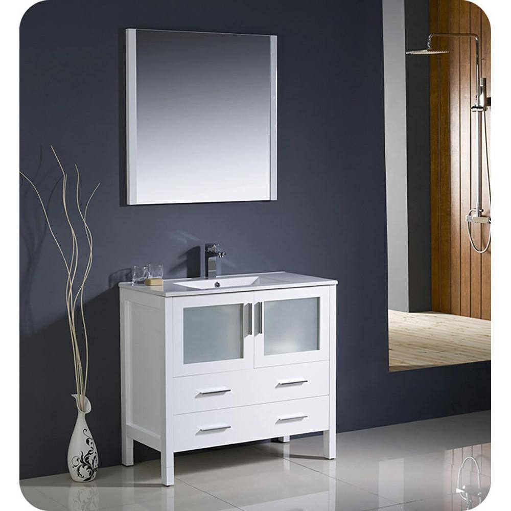 White Engineered Wood Freestanding Modern Bathroom Vanity Base