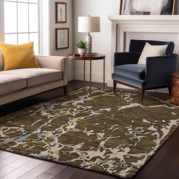 Mayfield Premium Machine Washable Abstract AMF1046 Coffee 5 ft. x 7 ft. 6 in. Area Rug