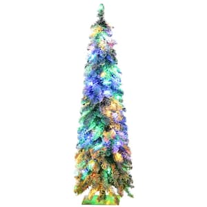 4 ft. Prelit Downswept Slim Snow Artificial Christmas Tree with LED Lights