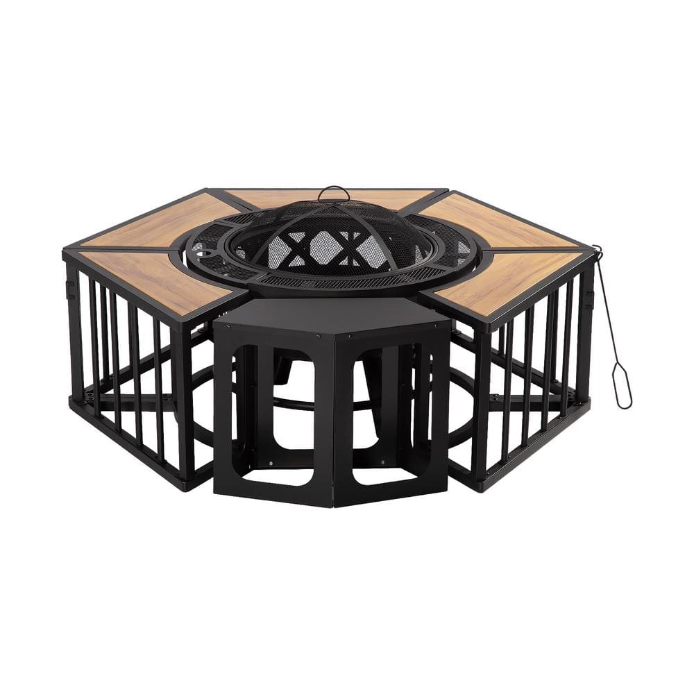 51 in. Wood-Burning Fire Pit with Grill and Wood-Grain Side Tables-Includes Lids, Fire Poker-Perfect for Outdoor BBQs price history on PriceWatchPro