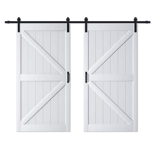 ARK DESIGN 96 in. x 84 in.（Two 48 in. Slabs）White Primed K-Shape MDF Double Sliding Barn Door with Hardware Kit