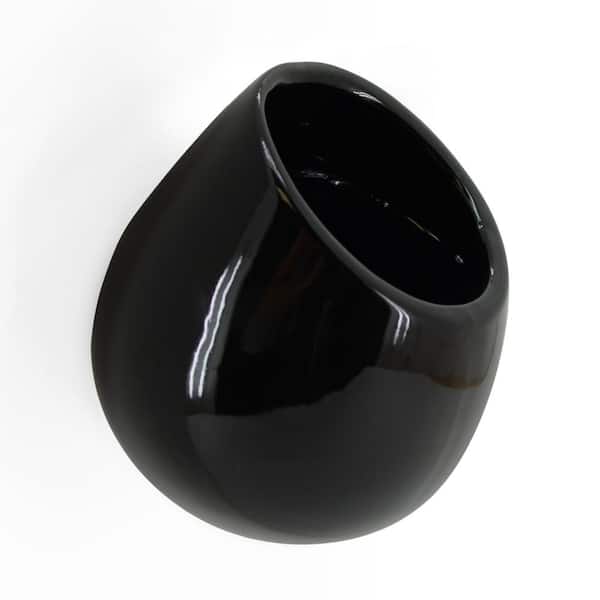 Arcadia Garden Products Round 3 1/2 in. x 4 in. Black Ceramic Wall Planter