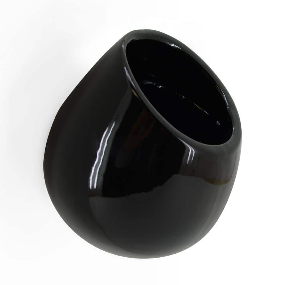 Round 5 1/2 in. x 6 in. Black Ceramic Wall Planter