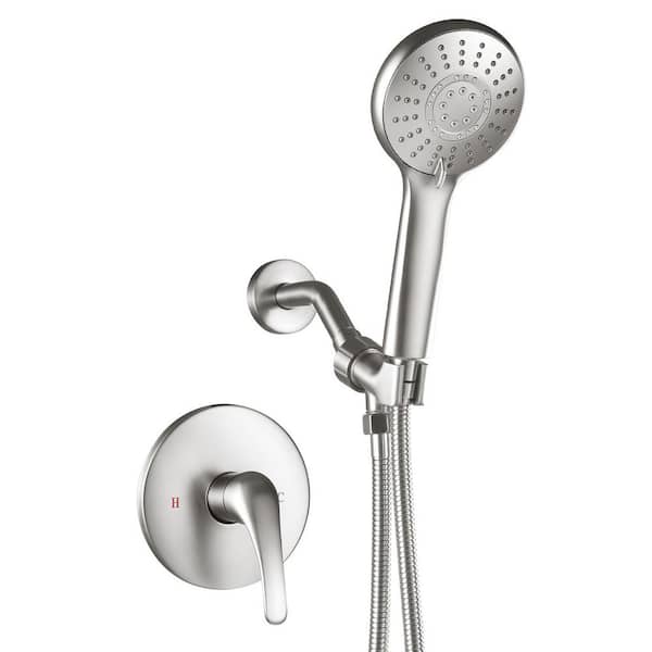 Single Handle 5-Spray Round Shower Faucet 1.75 GPM with Adjustable Stream in Brushed Nickel
