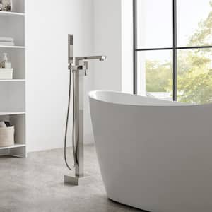 1-Handle Freestanding Tub Faucet Bathtub Filler with Hand Shower in Bushed Nickel