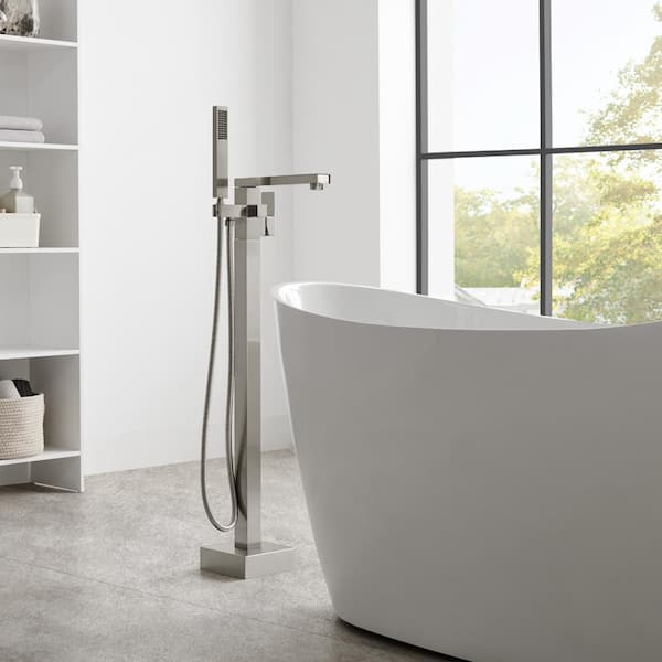 Runfine 1-Handle Freestanding Tub Faucet Bathtub Filler with Hand Shower in Bushed Nickel