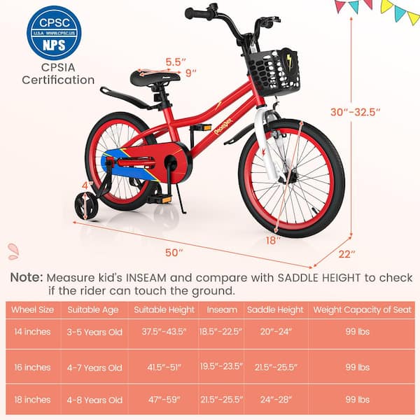 Costway 18 in. Kid s Bike with Removable Training Wheels and