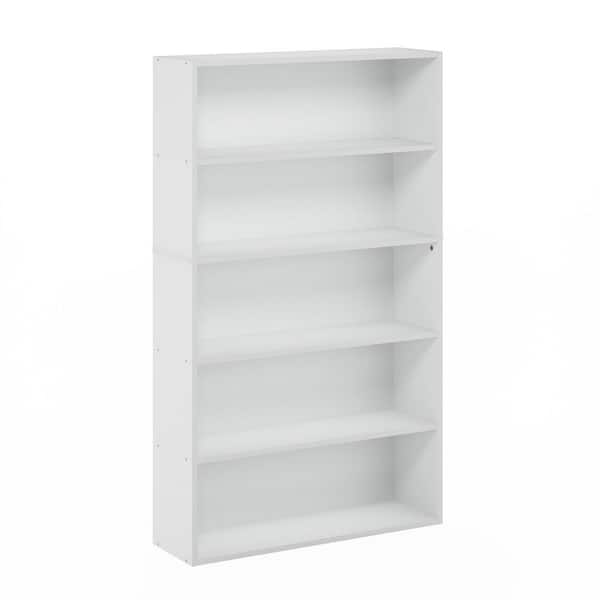 Pasir 52.68 in. Tall White Wood 5-Shelf Wide Bookcase