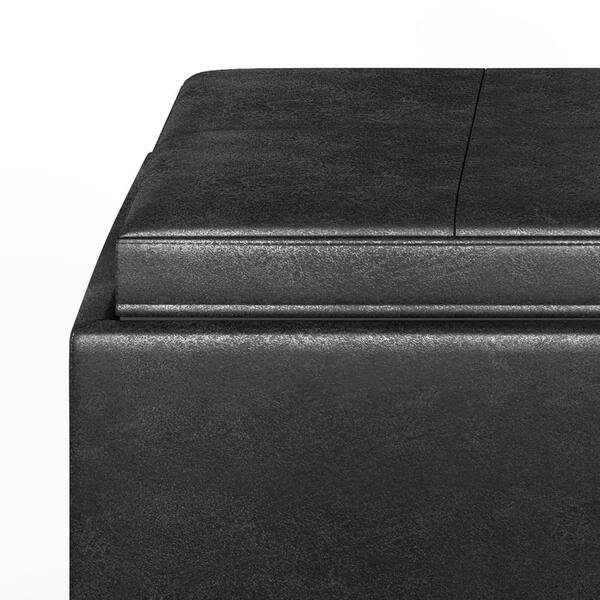 Simpli Home Avalon 5 Piece Storage Ottoman in Distressed Black Faux Leather
