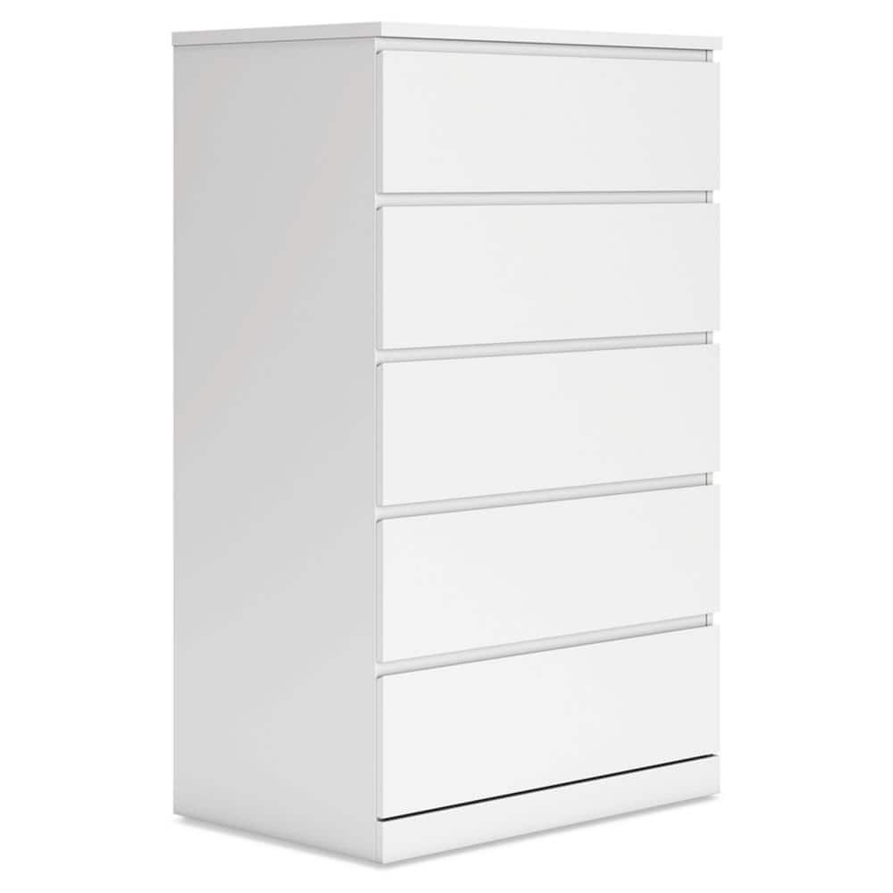 White Modern 5-Drawer Tall Dresser with Ball Bearing Glides