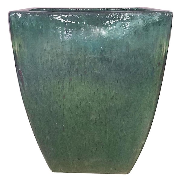 Trendspot 16 in. Green Ceramic Bayshore Square Pot