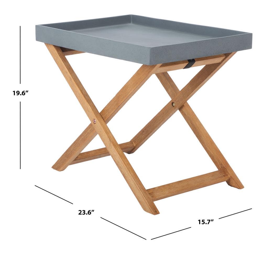 Terance Natural Acacia Wood Outdoor Side Table with Gray Tray