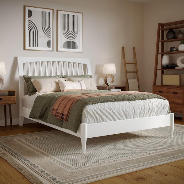 AFI Orleans White Solid Wood Frame Full Low Profile Sleigh Platform Bed