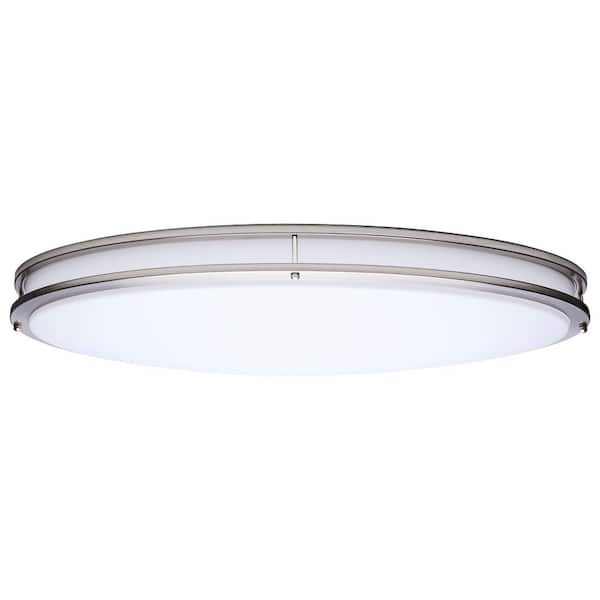 Glamour 32 in. 300-Watt Equivalent 1-Light Brushed Nickel Transitional Selectable LED Flush Mount, White Acrylic Lens