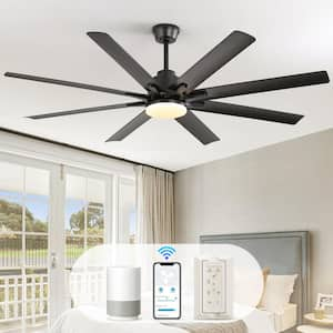 66 in. Indoor/Outdoor Black Smart Ceiling Fan with LED Light and Remote App Control