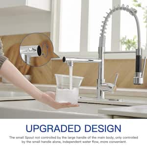 Single-Handle Pull-Down Sprayer 2 Spray High Arc Kitchen Faucet With Deck Plate in Polished Chrome